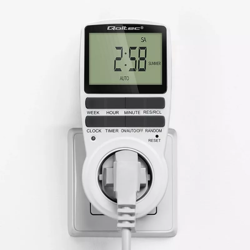 Temporizador eletrónico QOLTEC PC0628 com visor LCD, contagem decrescente de 24 horas