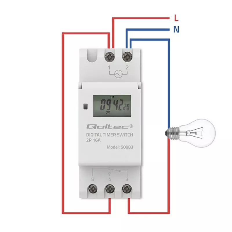 Temporizador eletrónico para calha DIN QOLTEC 50983, a pilhas, para circuitos de automação