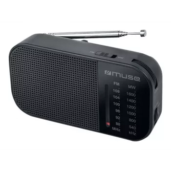 Rádio portátil Muse M-025 R — MW/FM, preto, a pilhas, compacto (32×130×70 mm)