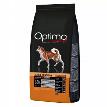 Comida seca para cães Optimanova Adult Sensitive Salmon & Potato 2 kg — alimento para adultos com digestão sensível