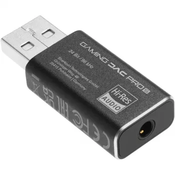 Adaptador DAC interno USB Type-A para 3,5 mm Sharkoon DAC Pro S — saída de 2 V, preto, compacto (42 × 17,3 × 9,7 mm)