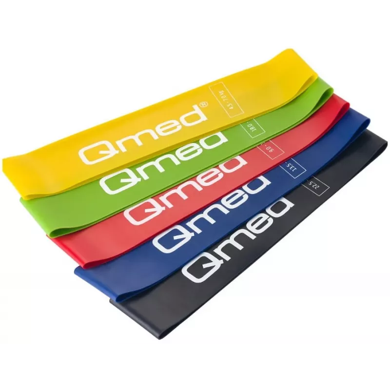 Conjunto de bandas de resistência MDH DRQM3MYYSETP — 5 bandas loop, látex, largura 5 cm, carga 4,5–31,5 kg