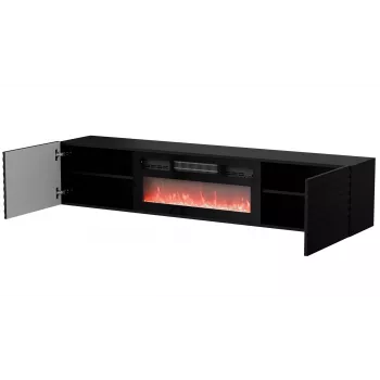 Móvel RTV Cama TULA 183x35x37 preto mate + lareira preta