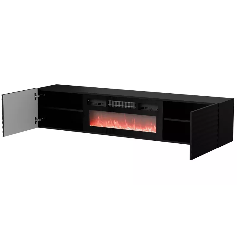 Móvel RTV Cama TULA 183x35x37 preto mate + lareira preta
