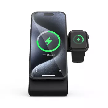 Carregador de interior Crong CRG-MSPS-BLK para smartwatch preto Lightning USB sem fios