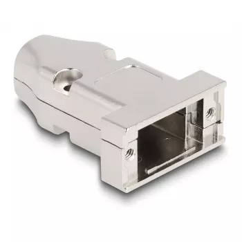 Passa-cabos DELOCK caixa D-Sub para 9 pinos macho/fêmea com alívio de tração, prateado, plástico, 31,6×46,2×15,6 mm