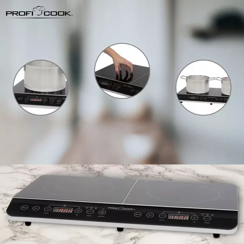 Placa de indução PROFI COOK PC-DKI 1067, 3500W, 2 zonas de cozedura, preta