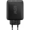 Carregador duplo rápido USB-C, PD, GaN, 65 Watt (preto, 1x USB-C, 1x USB-A, Power Delivery)
