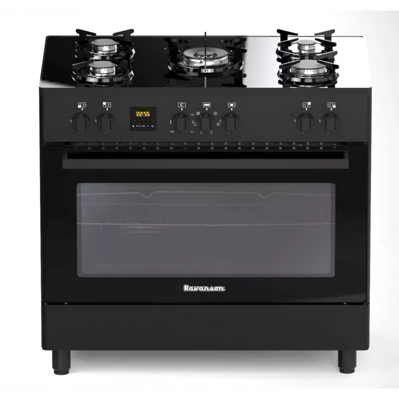 Ravanson KWGE-K90 fogão misto a gás e elétrico, vidro preto
