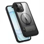 Capa protetora GUAN para iPhone 16 Pro Max — Parte traseira em vidro temperado, suporte integrado, transparente preto