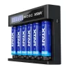 Carregador XTAR MC6C multi-slot inteligente para células cilíndricas Li-Ion, 6 slots, suporta 18650/21700/AA, entrada 5V, preto