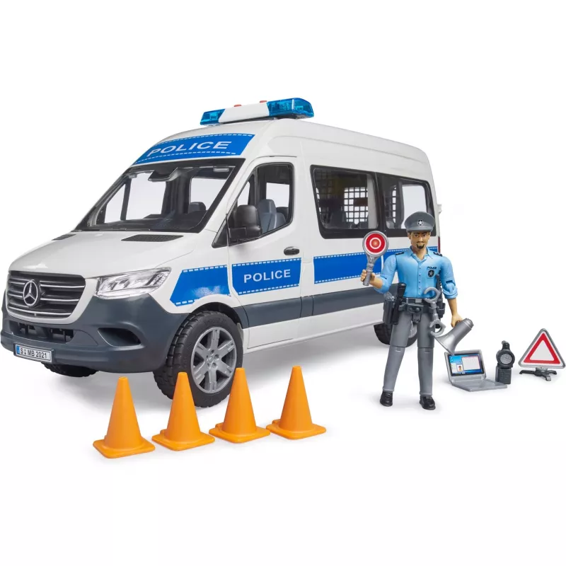 Conjunto Mercedes-Benz Polícia Sprinter com figura e módulo de luz/som