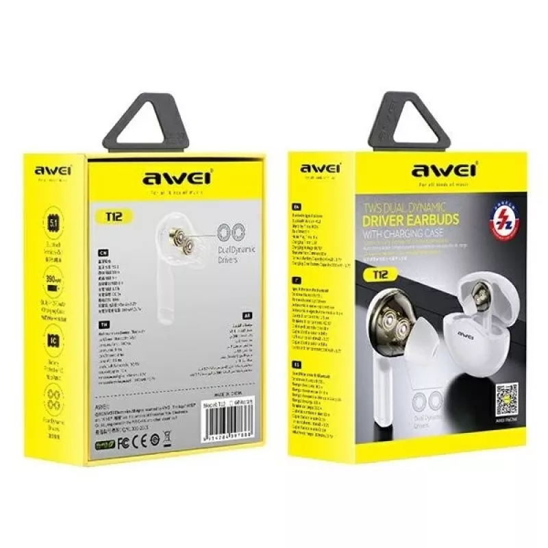 Auscultadores Awei AWEI T12TWS Bluetooth desportivos branco