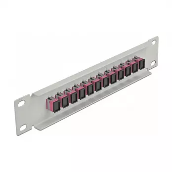 Patch panel de fibra ótica DeLOCK 10 polegadas 12 portas SC simplex violeta 1U cinzento