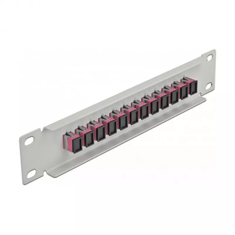 Patch panel de fibra ótica DeLOCK 10 polegadas 12 portas SC simplex violeta 1U cinzento