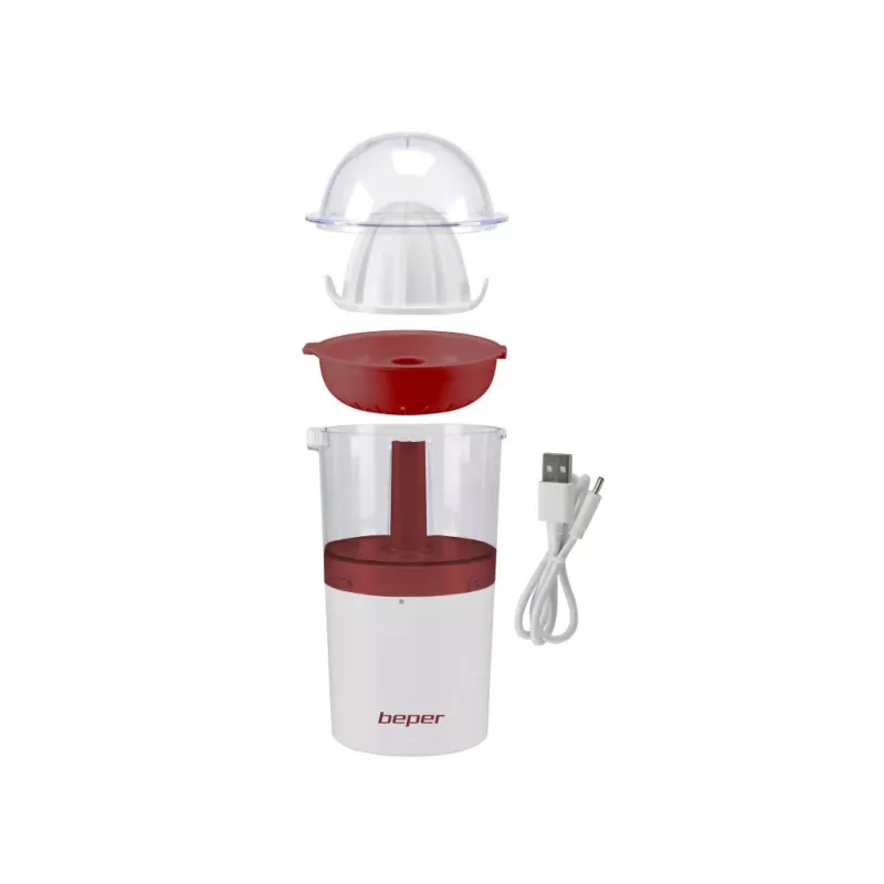 Beper P102EST100 espremedor de citrinos recarregável por USB, 250 ml, branco/vermelho