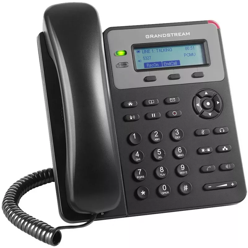 Telefone DECT Grandstream GXP1610 — preto, LCD 132×48 px, Headset (RJ-9), 1 auscultador, Agenda 500, Mãos livres