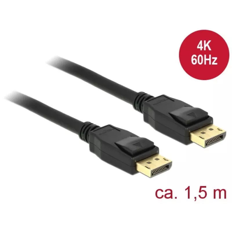 Cabo DisplayPort DeLOCK - DisplayPort (M) a DisplayPort (M) - 1,5 m - Suporte 4K - preto (85508)
