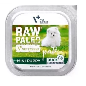 Comida húmida para cães VETEXPERT RAW PALEO Pâté Mini Puppy Pato 150 g — Patê para cachorros de raças pequenas, com pato, alimento completo
