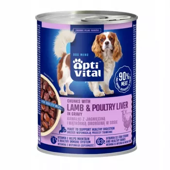 OPTIVITAL Pedaços com borrego e fígado em molho - Alimento húmido para cães - 415g