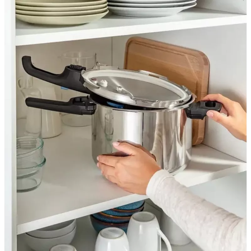Panela de pressão Tefal SECURE TRENDY 6L com cesto de vapor em aço inoxidável, adequada para indução