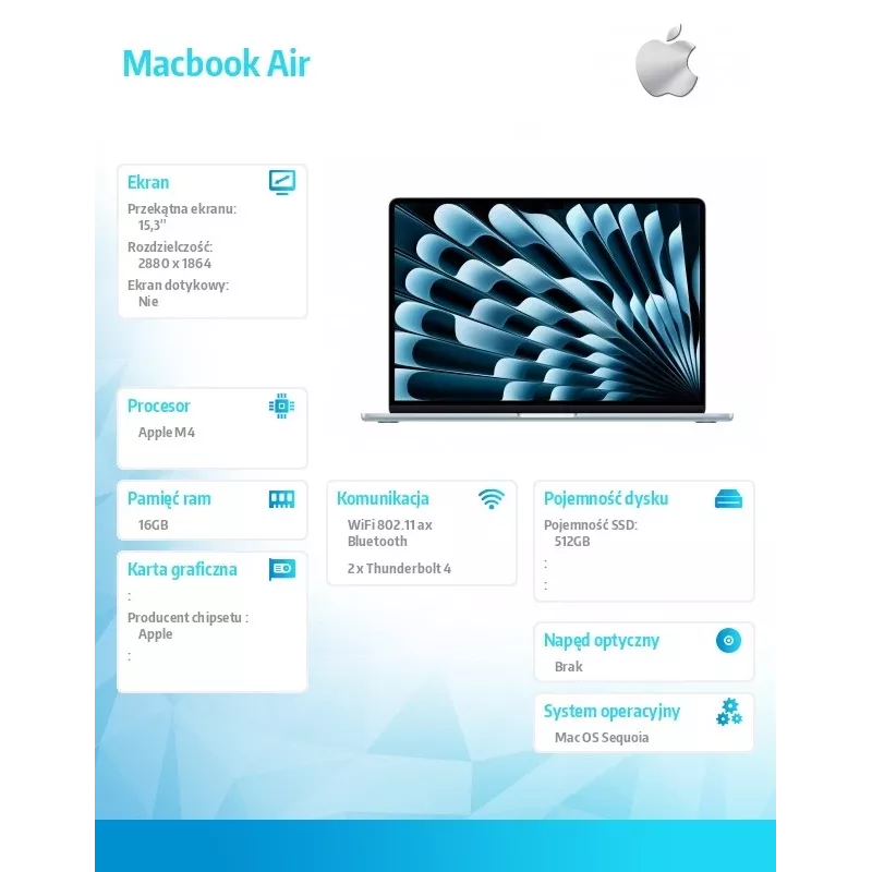 Apple MacBook Air com chip Apple M4 38,9 cm (15,3) 16 GB 512 GB SSD Wi-Fi 6E (802.11ax) macOS Sequoia azul