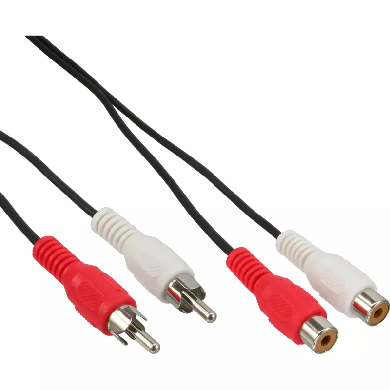 Cabo de áudio InLine 2x RCA ficha / conector fêmea 20m, 2 x RCA, ficha, 2 x RCA, conector fêmea, 20 m, preto