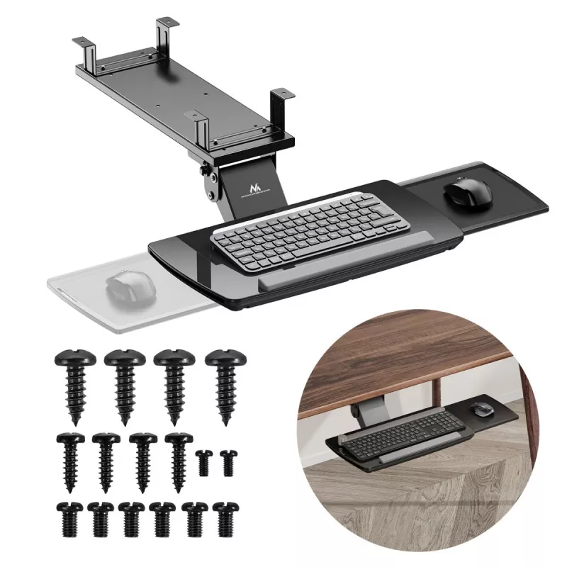 Suporte de teclado sob a secretária Maclean, ajustável, máx. 5 kg, preto, MC-156 B
