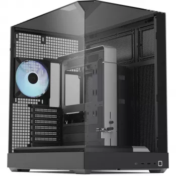 Caixa de torre APNX V2 com três painéis de vidro temperado, preto