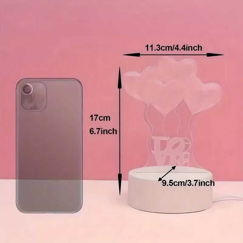 Lâmpada de noite Extralink HOME 3D ilusão ótica quatro corações candeeiro de mesa USB