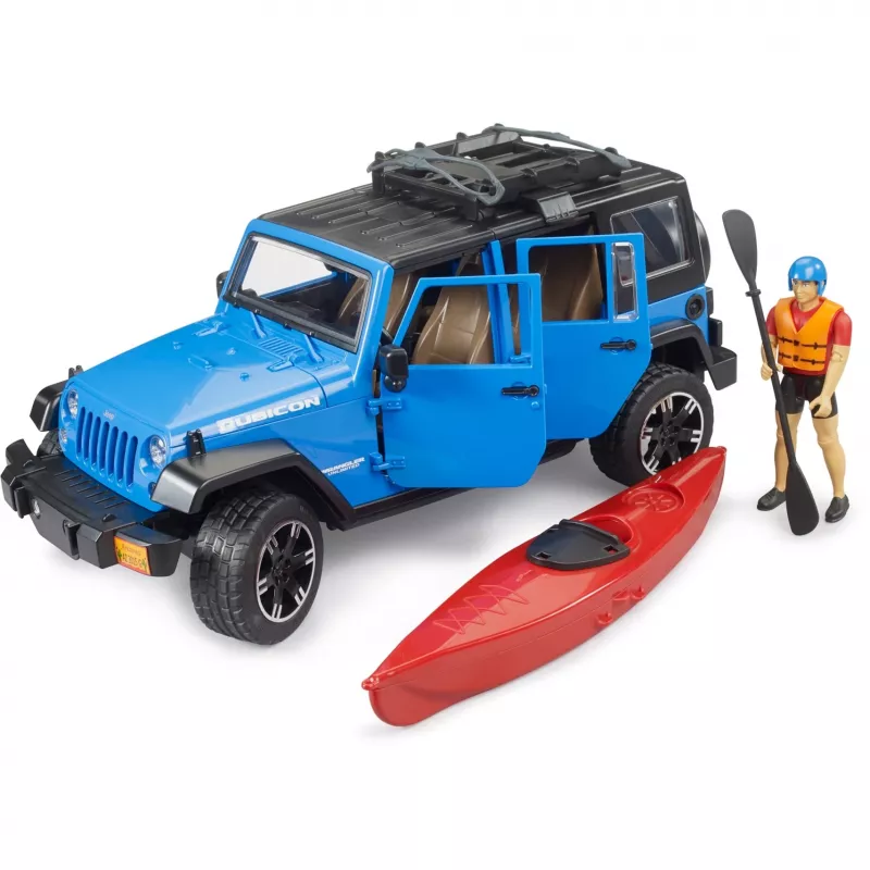 Veículo de brincar BRUDER Jeep Wrangler Rubicon Unlimited com caiaque e figura BR-02529