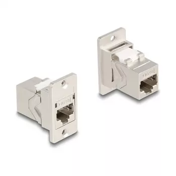 Módulo Keystone DeLOCK para montagem em painel RJ45 acoplador fêmea para fêmea Cat.6A metal cónico