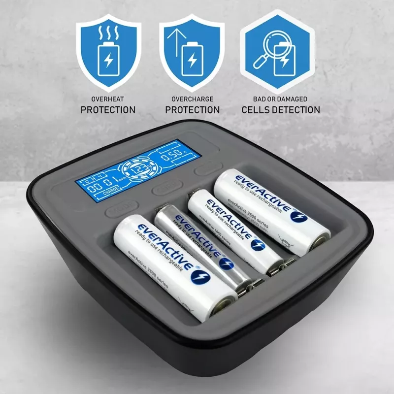 everActive NC-1000M V2 carregador de pilhas, Ni-MH, 4 ranhuras AA/AAA, USB-C, preto