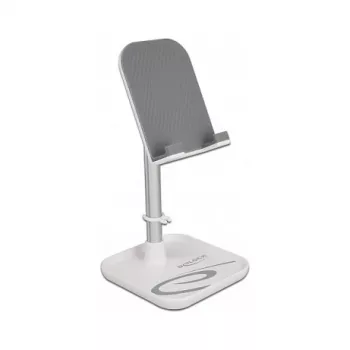 Suporte telescópico DeLOCK para smartphone e tablet com prateleira, prateado/branco