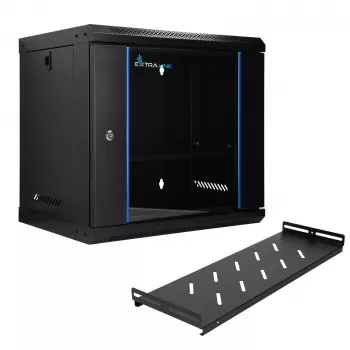 EXTRALINK LITE 9U 530X400 Armário de rack de parede, preto, com prateleira