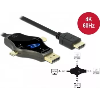 Cabo para monitor DeLOCK 3 em 1 85974 USB-C DisplayPort Mini DisplayPort para HDMI 4K 60 Hz