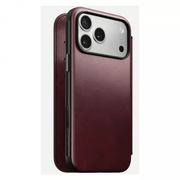 Capa para telemóvel Nomad Modern Leather Folio para iPhone 17 Pro Max — pele, TPU, PC, alumínio, borgonha, 16 cm (6,3 polegadas)