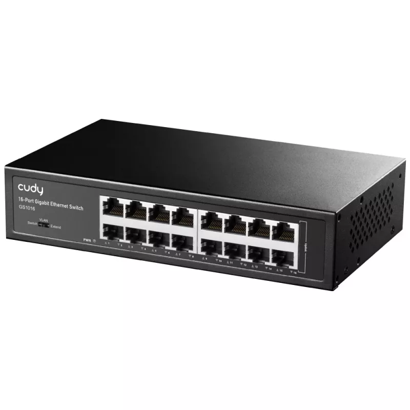 Switch de rede Cudy GS1016 — 16 portas Gigabit Ethernet (10/100/1000), comutação 32 Gbit/s, montagem em rack, alimentação AC