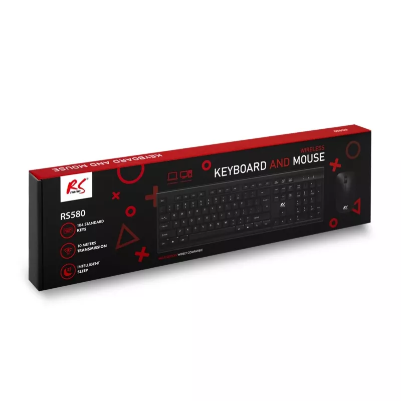 Conjunto de teclado e rato sem fios NanoRS com design ergonómico – RS580 para uma utilização fluida e eficiente