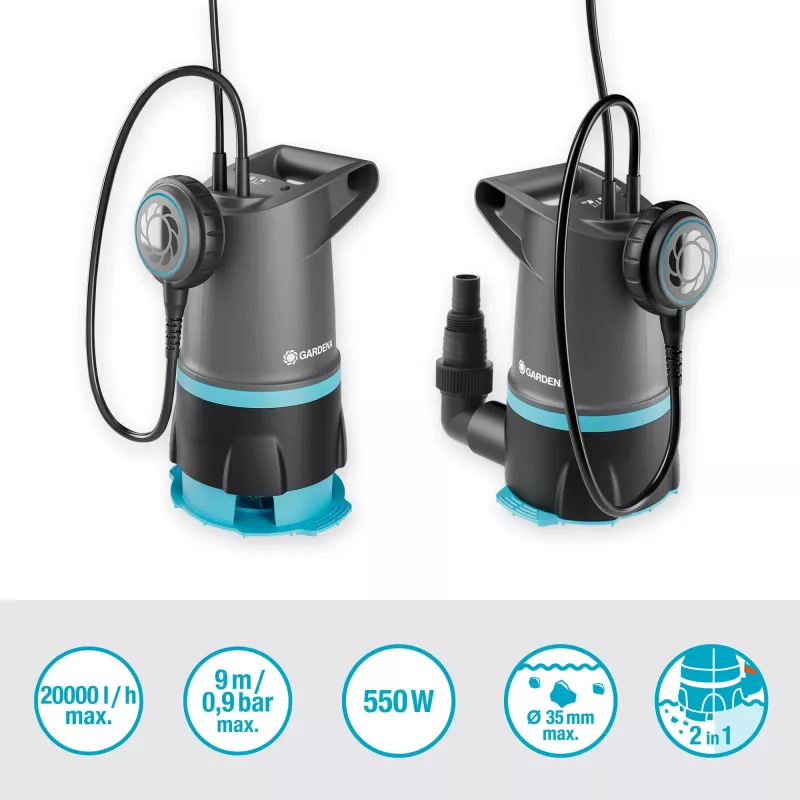 Bomba submersível GARDENA 09018-47 — motor de 550 W para remoção e desvio de água