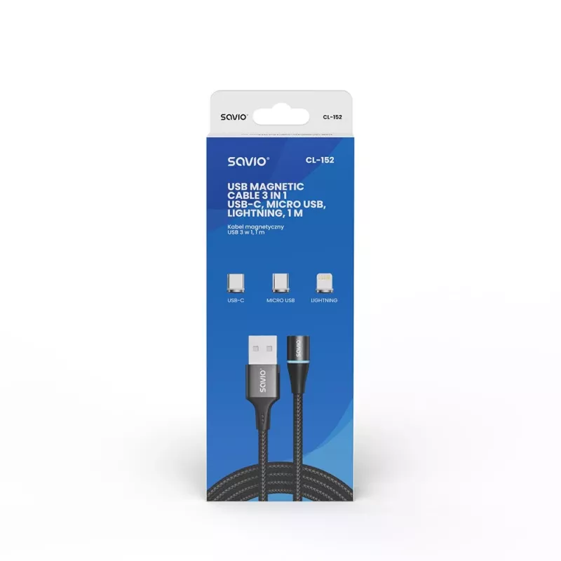 Cabo USB Savio CL-152 1 m USB 2.0 USB C Micro USB A/Lightning preto