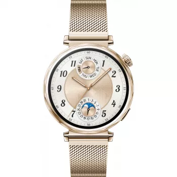 Smartwatch HUAWEI WATCH GT5 41 mm – 1,32 polegadas AMOLED, 466×466, 323 mAh, caixa em aço inoxidável, bracelete dourada