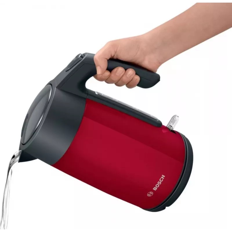 Chaleira elétrica Bosch TWK7L464 – capacidade de 1,7 L, 2400 W, vermelha, caixa em plástico