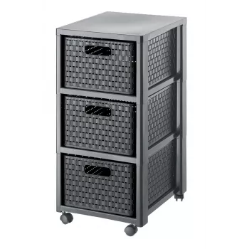 Unidade de armazenamento com gavetas Rotho Country 3 gavetas antracite polipropileno 325×375×712 mm com rodas