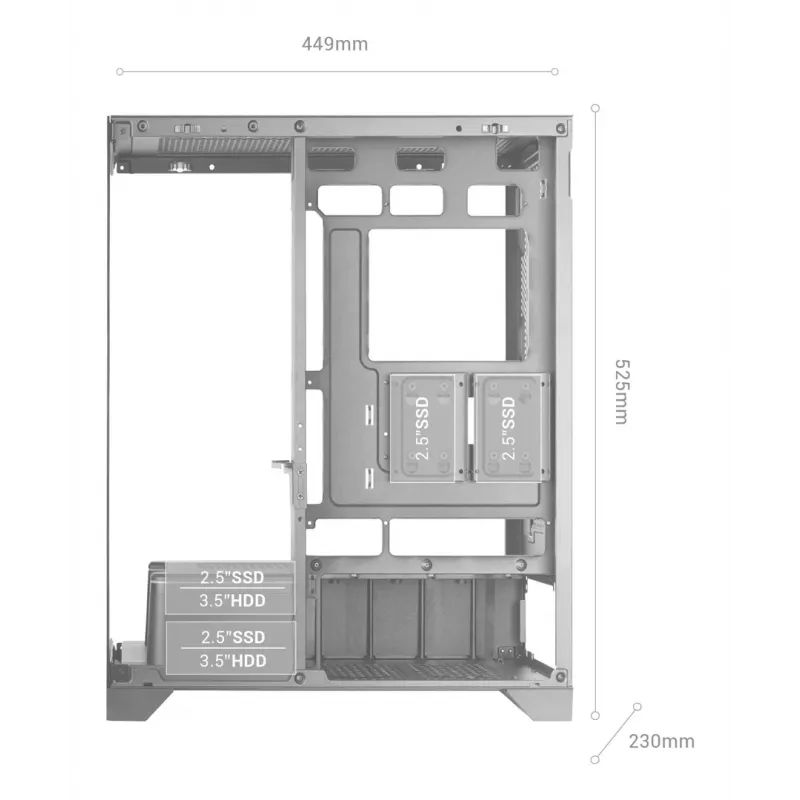 Caixa de PC Midi-Tower TACENS Mars Gaming MCPRISMA, preta, vidro temperado, compatível com ATX/Micro-ATX/Mini-ITX, 2x 3,5