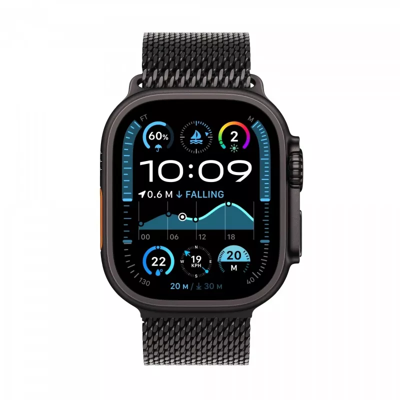 Watch Ultra 2 GPS + Cellular 49 mm caixa de titânio preta com pulseira Milanese Loop de titânio preta - M