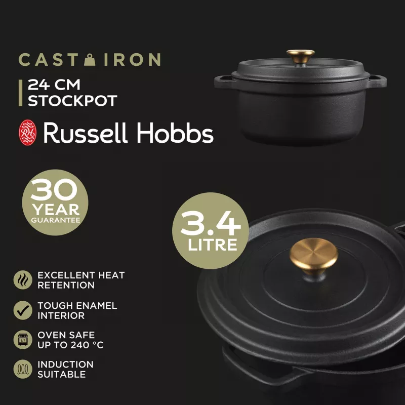 Panela de ferro fundido Russell Hobbs 24 cm, preta