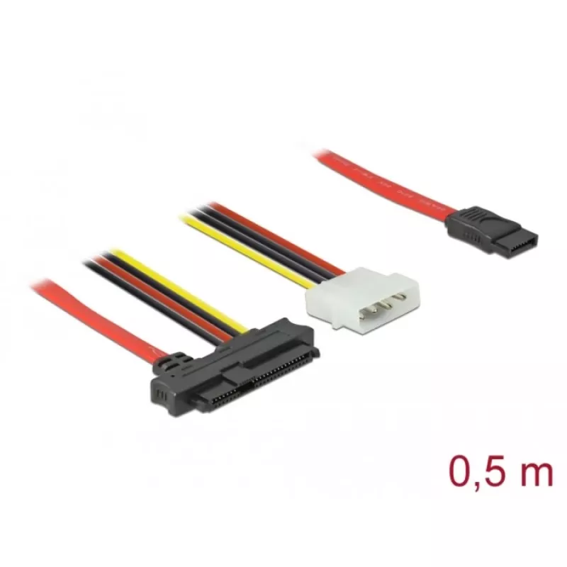 Delock - Cabo SATA/SAS - SAS 12Gbit/s - Alimentação interna, 4 pinos, SAS interno, 29 pinos (SFF-8482) para SATA (M) - 50 cm