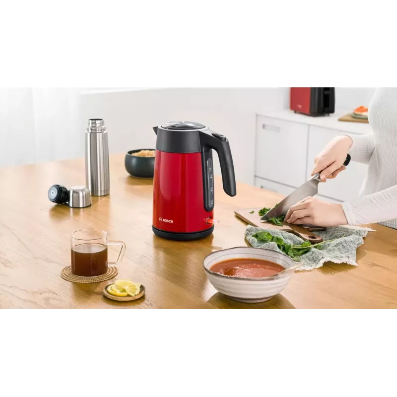 Chaleira elétrica Bosch TWK7L464 – capacidade de 1,7 L, 2400 W, vermelha, caixa em plástico