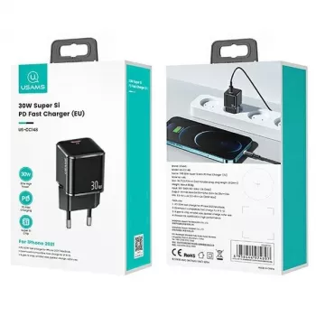 Carregador de parede usams T45 30W USB‑C PD3.0 para smartphones e tablets